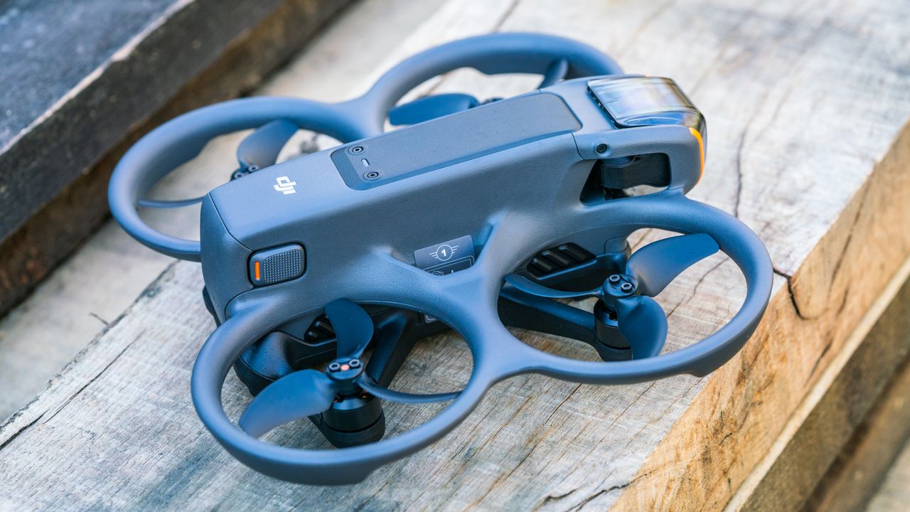 DJI Avata 2 FPV drone on a wooden bench