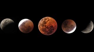 It’s easy to create a simple collage of a total lunar eclipse. Credit: jeanvdmeulen/CC0 Creative Commons
