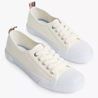 cream and white canvas shoes