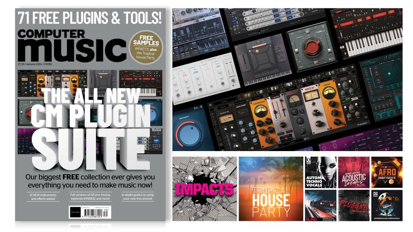 the cover of Computer Music magazine alongside screengrabs of the interfaces of this month&#039;s software and samples