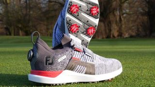 FootJoy HyperFlex Golf Shoes, footjoy golf shoes on grass, footjoy golf shoes with BOA system