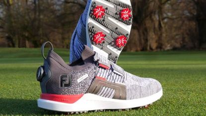 FootJoy HyperFlex BOA Golf Shoe Review pictured on grass 