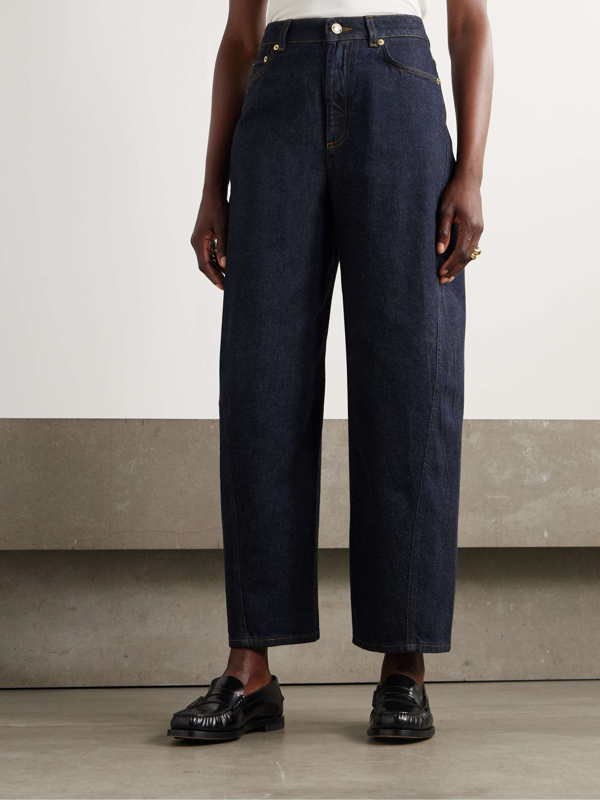 Cropped High-Rise Barrel-Leg Jeans