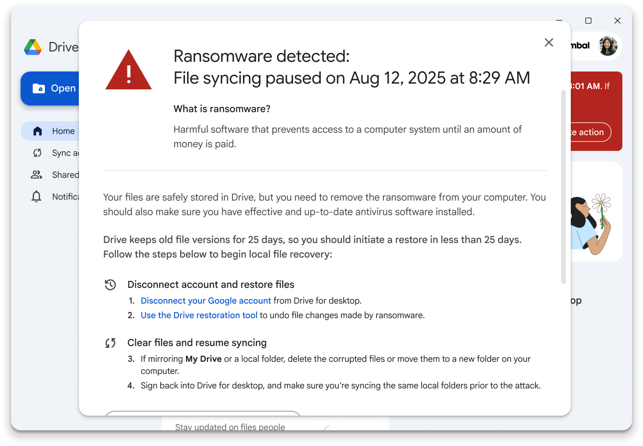 google drive ransomware detected warning