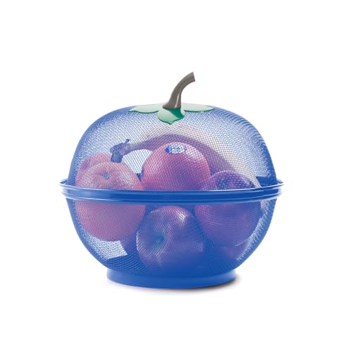 Haadi Fruits Bowl Basket Apple Shape Mesh With Lid Tabletop Vegetable Holder Keep Unwanted Pets &amp;amp; Insects Out Kitchen Dishwashing Drain Basket (blue)