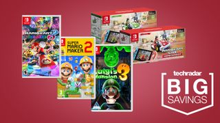 Mario Day deals header with Mario Kart Live and Nintendo Switch game boxes