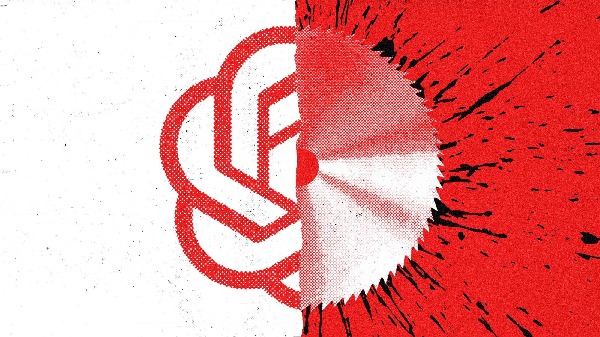 Illustration of the ChatGPT logo spliced with a buzz saw blade