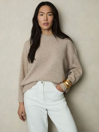 Wool-Cashmere Crew Neck Jumper in Oatmeal