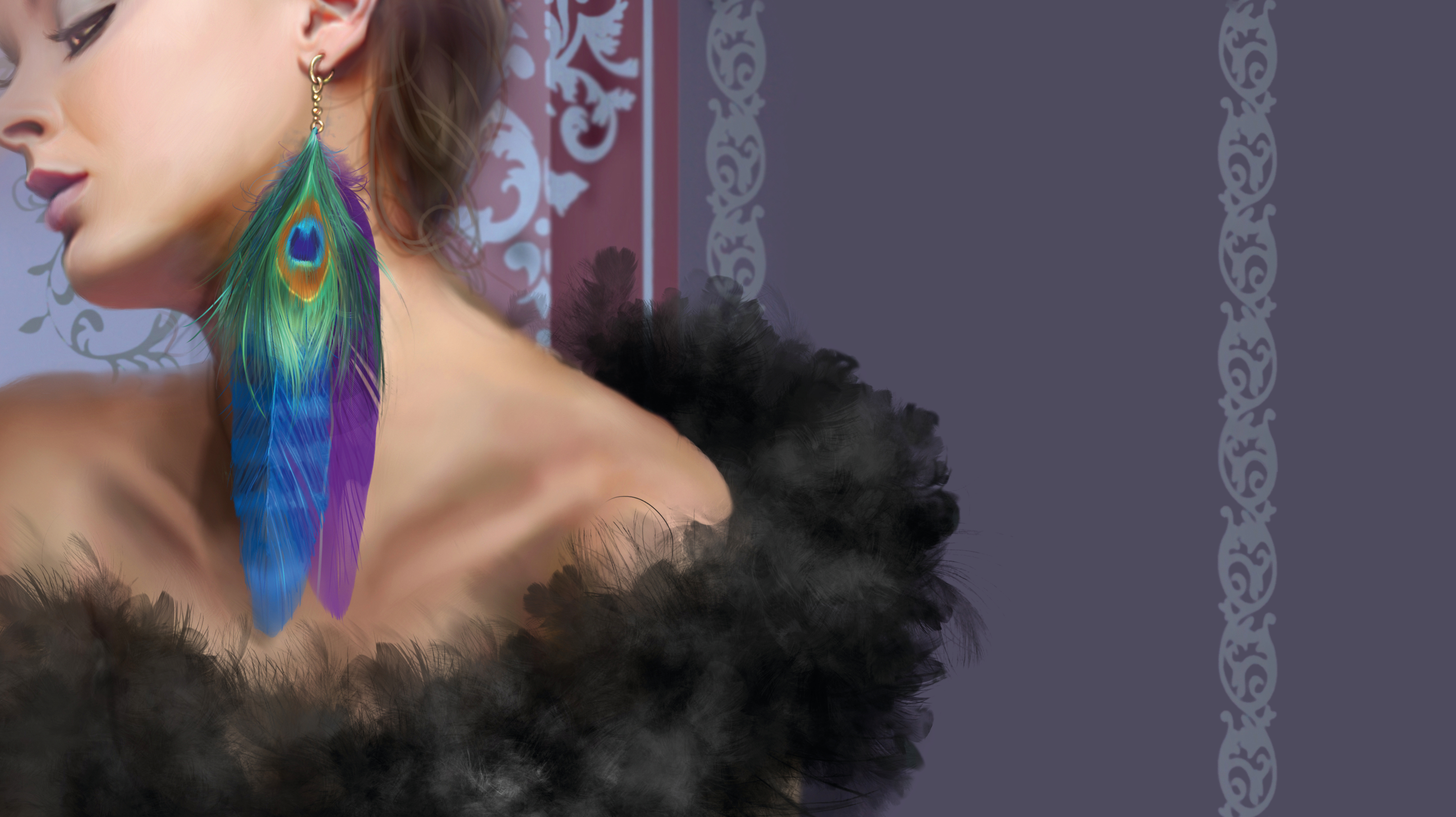 Drazenka Kimpel's fabric tutorial: image showing a lady with feathers