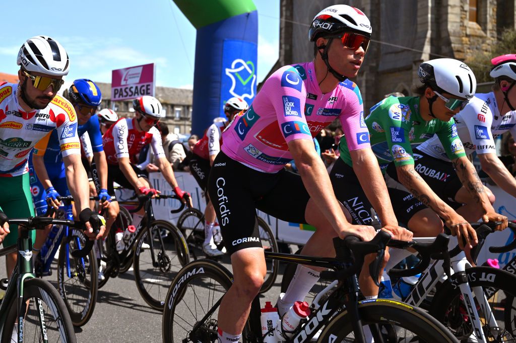 WIMEREUX FRANCE MAY 15 Milan Fretin of Belgium and Team Cofidis Pink Leader Jersey prior to the 68th 4 Jours de Dunkerque Grand Prix des Hauts de France 2024 Stage 2 a 1843km stage from Wimereux to Abbeville on May 15 2024 in Wimereux France Photo by Luc ClaessenGetty Images