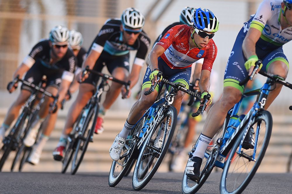 Esteban Chaves (Orica-GreenEdge) riding toward the overall win at the Abu Dhabi Tour