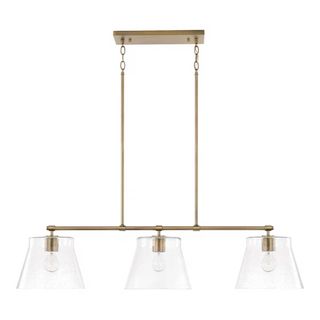 glass and brass three-light pendant light