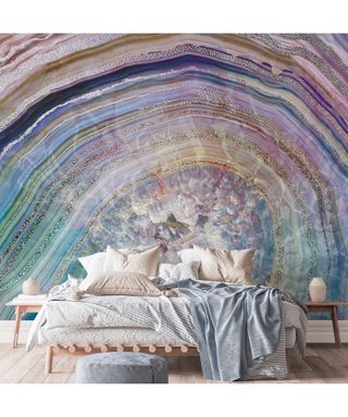 Geode wall mural in bedroom by Wallsauce