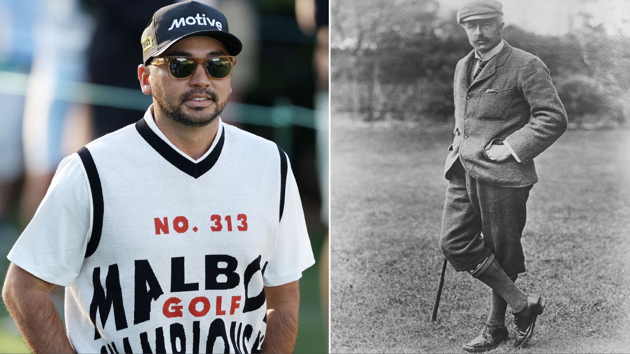 jason day and old golfer wearing plus fours