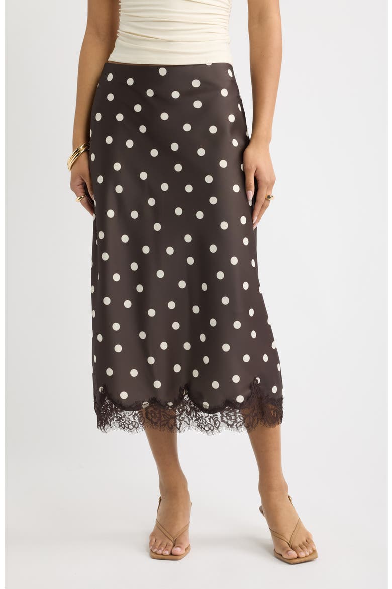 Lace Trim Satin Midi Skirt