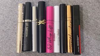 9 mascaras lying in a row included in the woman&home best mascara for short lashes buying guide