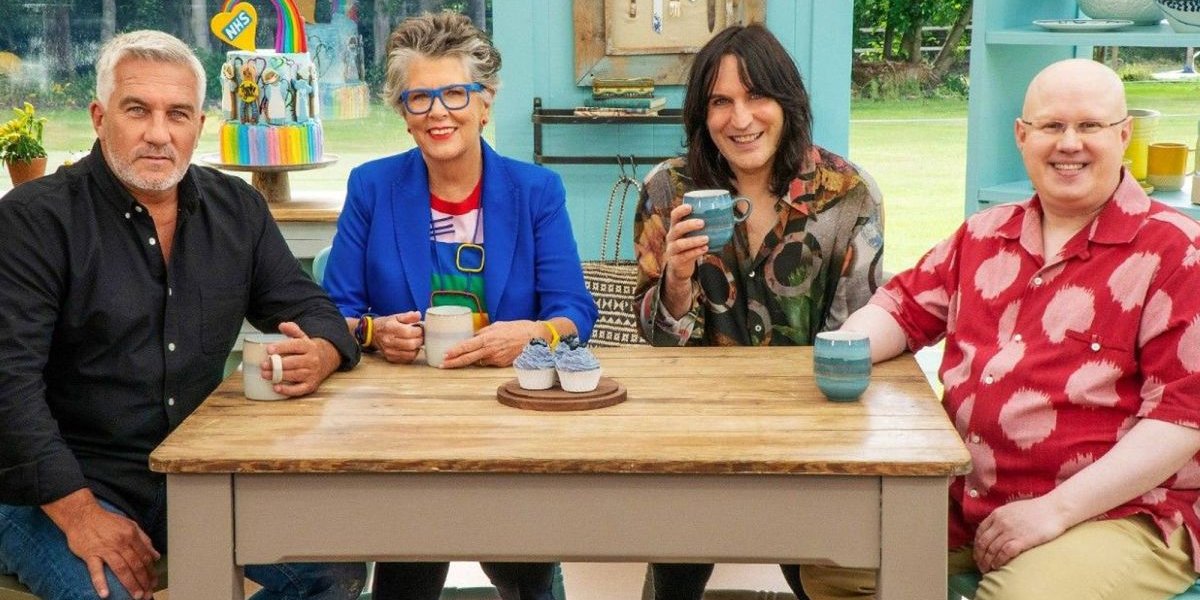 Paul John Hollywood, Prue Leith, Noel Fielding, and Matt Lucas on The Great British Baking Show