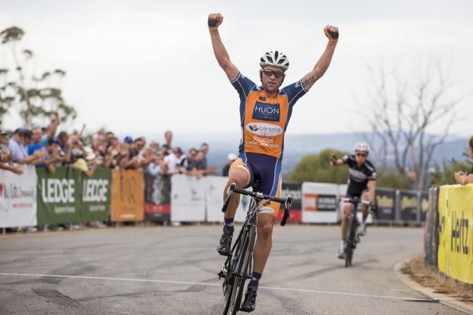 Nathan Earle (Huon Salmon-Genesys) celebrates his win on Stage 3 at the Woodside Tour de Perth