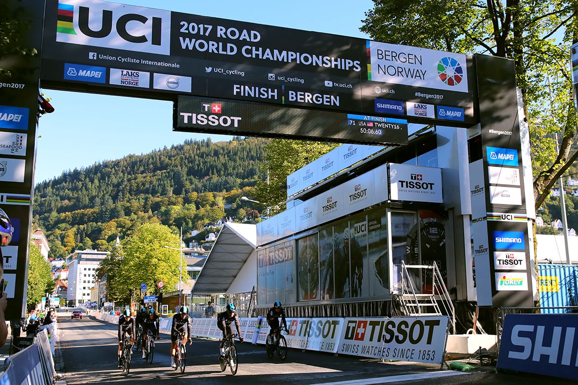 Team Sky amid a recon ride of the Bergen World Championships team time trial parcours