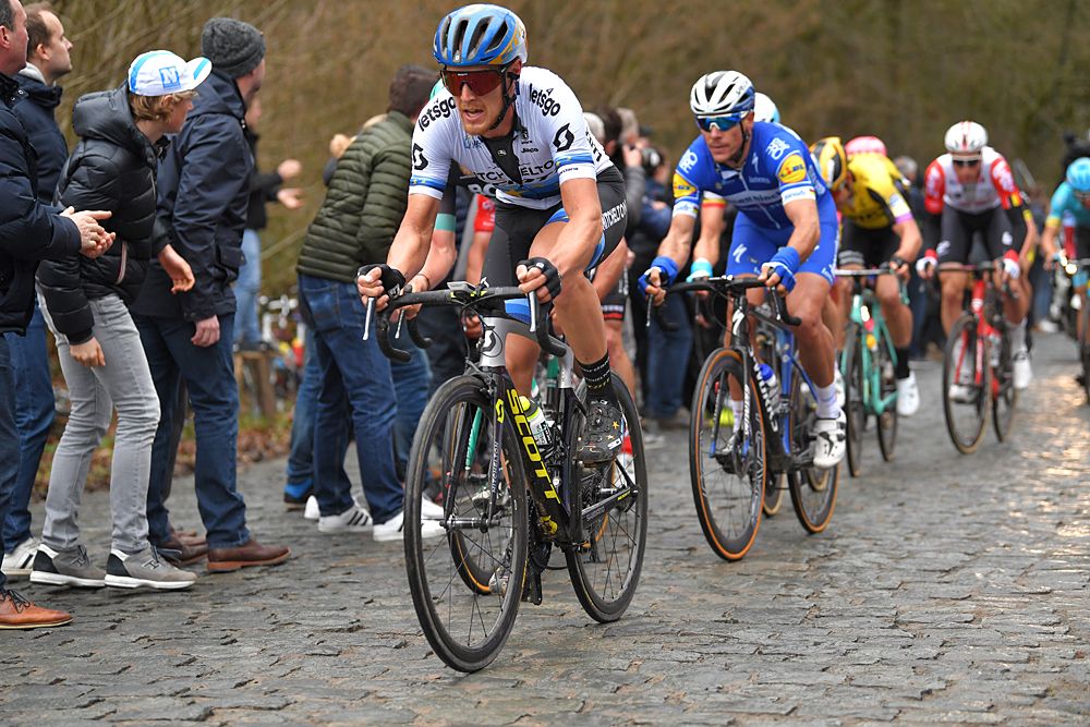 Matteo Trentin (Mitchelton-Scott) racing Omloop Het Nieuwsblad