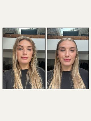 Sophie before and after testing the Manta hairbrush