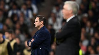 Carlo Ancelotti and Frank Lampard on the sidelines during Real Madrid's Champions League quarter-final first leg at home to Chelsea in April 2023.