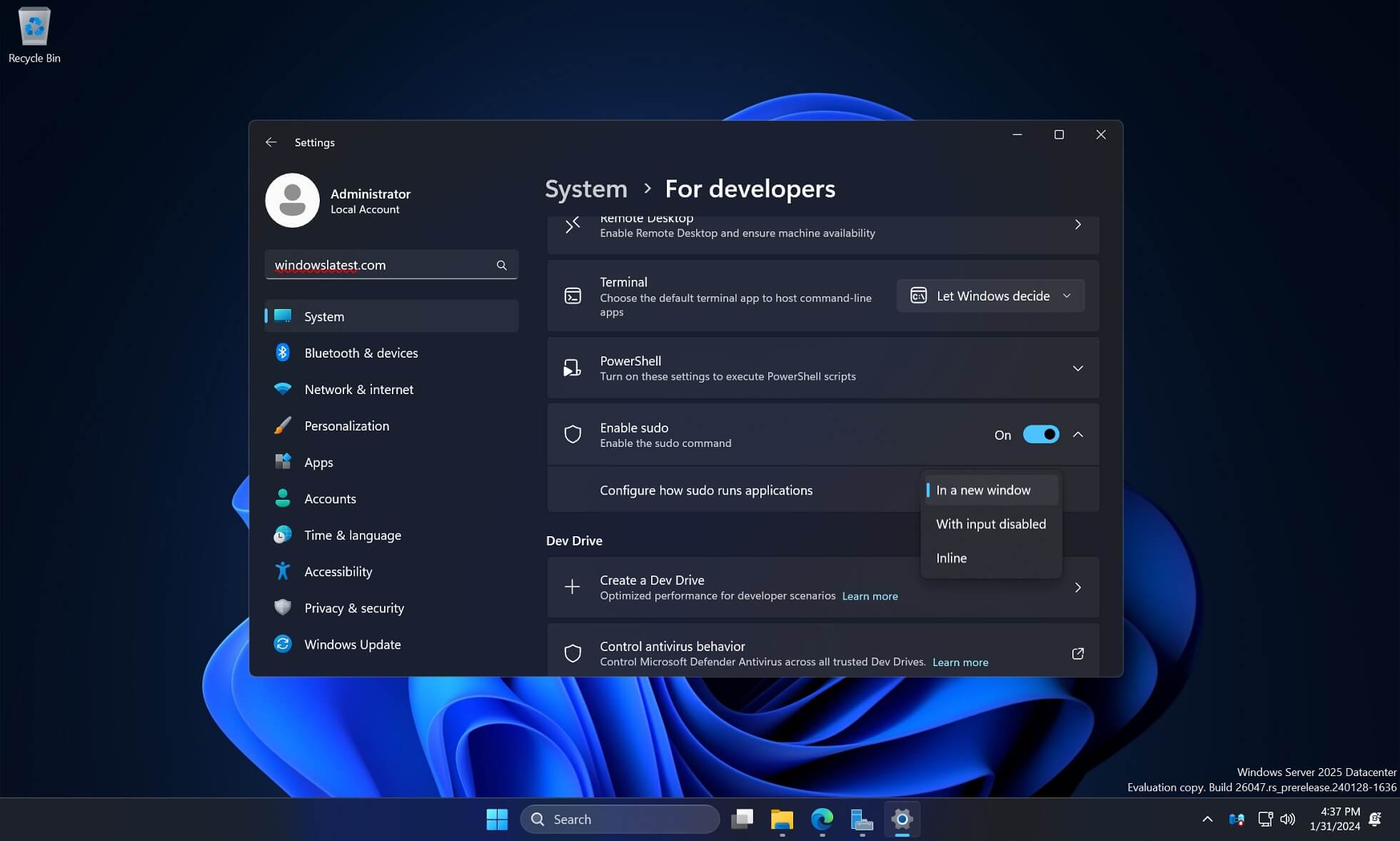 Die neuen Sudo-Optionen in einem durchgesickerten Build von Windows Server