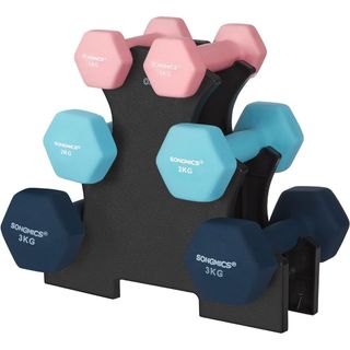 SONGMICS Hex Dumbbells Set with Stand