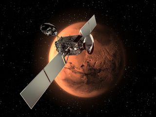 The ExoMars Trace Gas Orbiter (TGO), along with an Entry, Descent and Landing Demonstrator Module (EDM), form the first mission in the ESA-NASA ExoMars Programme. The Orbiter and EDM are scheduled to arrive at Mars in 2016. This image shows the Orbiter and the EDM in cruise configuration.