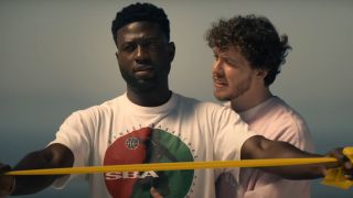 Sinqua Walls and Jack Harlow in White Men Can't Jump.