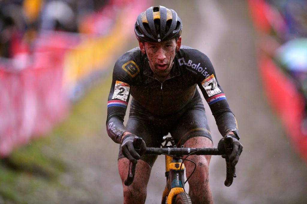 NAMUR BELGIUM DECEMBER 22 Lars Van Der Haar of The Netherlands and Team Telenet Baloise Lions Mud during the 11th Namur World Cup 2019 UCICX TelenetUCICXWC on December 22 2019 in Namur Belgium Photo by Luc ClaessenGetty Images