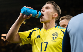 Viktor Gyokeres of Sweden drinks powerade during the FIFA World Cup 2026 qualifier match between Sweden and Switzerland at Strawberry Arena on October 10, 2025 in Solna, Sweden. 