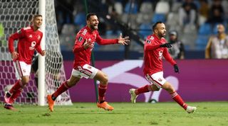 Mohamed Magdy of Al Ahly celebrates after scoring his team's winning goal against Seattle Sounders in the FIFA Club World Cup in Morocco.