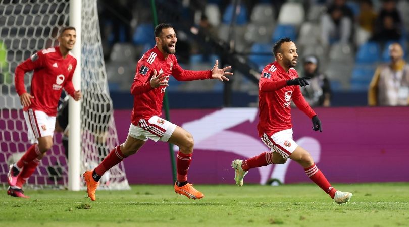 Mohamed Magdy of Al Ahly celebrates after scoring his team&#039;s winning goal against Seattle Sounders in the FIFA Club World Cup in Morocco.