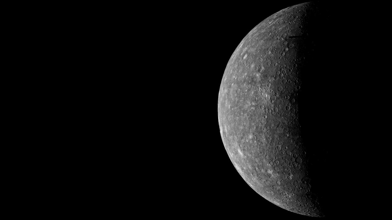 Half of Mercury illuminated.