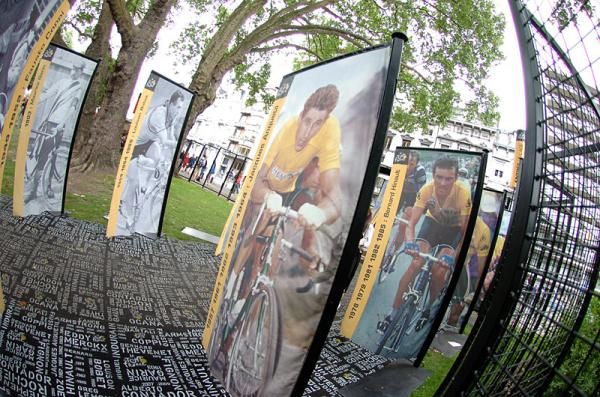 A gallery of previous Tour de France winners at the start in Liege, Belgium.