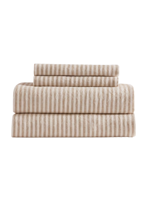 European Linen Stripe Sheet Set in Latte & White Stripe