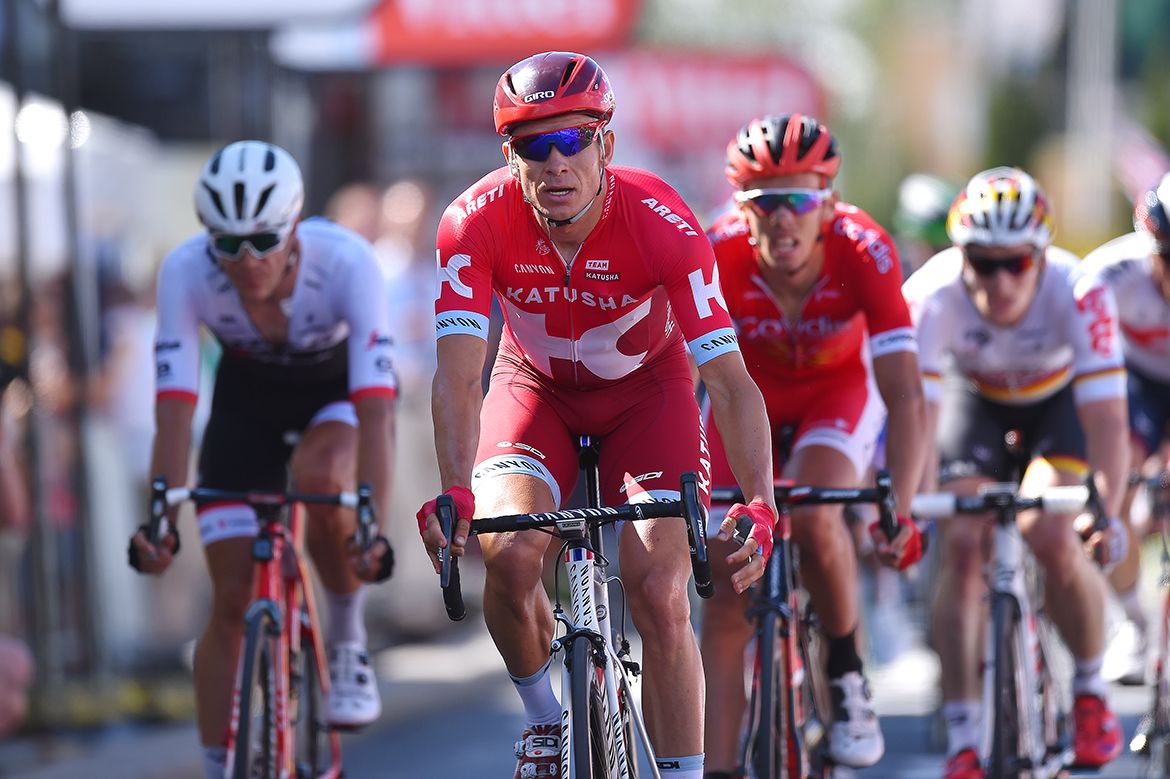 A very annoyed Alexander Kristoff (Katusha) came in for fourth