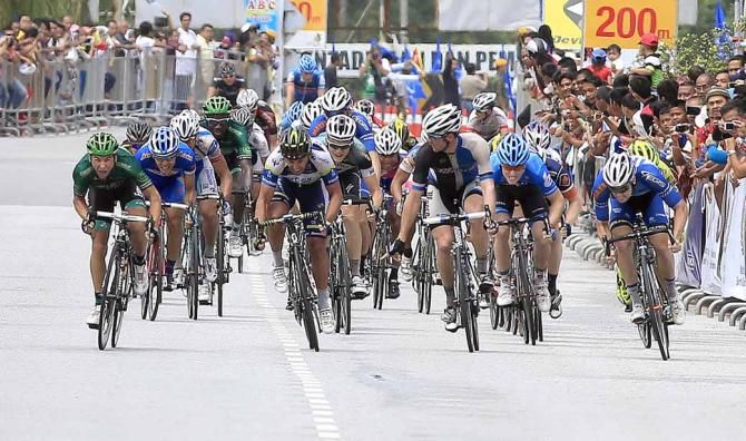 Bryan Coquard (Europcar) kicks for home at the Tour de Langkawi.