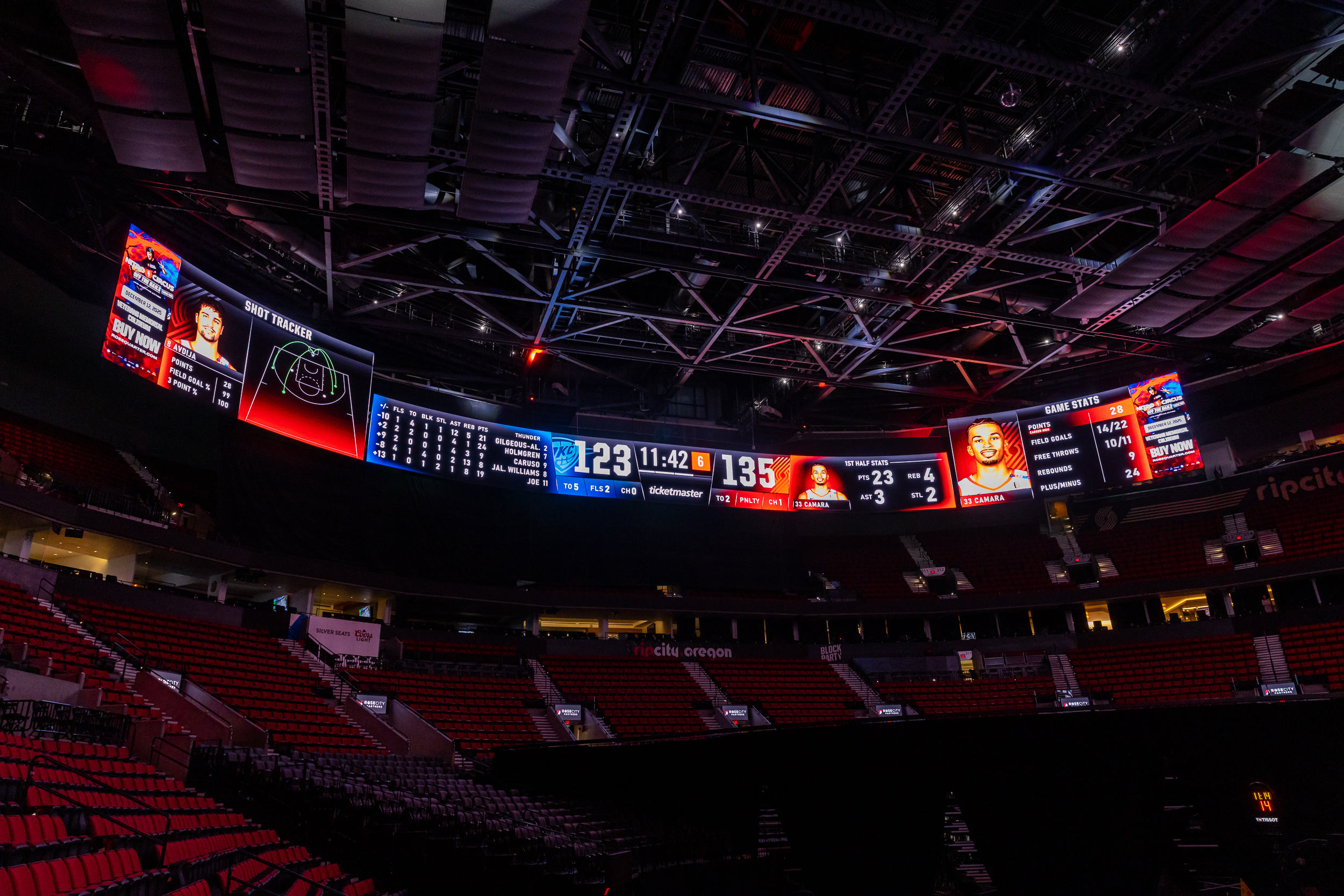The new LED displays at the Moda Center, home to the NBA&#039;s Portland Trailblazers.
