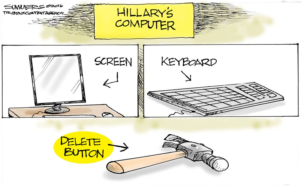 Political cartoon U.S. 2016 election Hillary Clinton emails