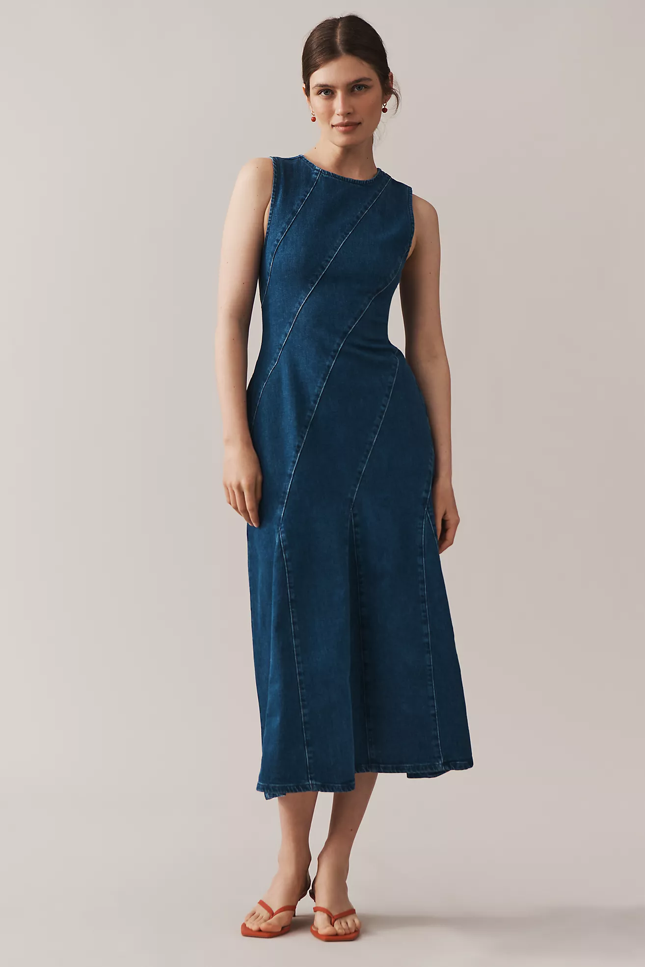 Aligne Raven Sleeveless Diagonal Seamed Denim Midi Dress