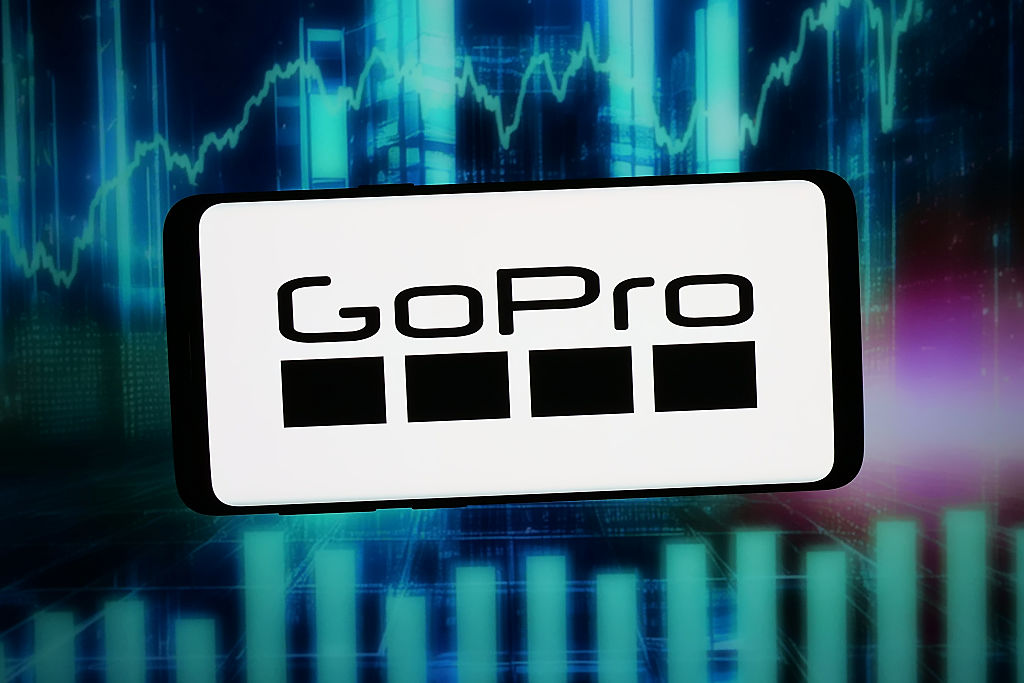 GERMANY - 2026/07/08: In this photo illustration, the logo of US action camera company GoPro Inc. is displayed on a smartphone in front of abstract background on computer screen. (Photo Illustration by Timon Schneider/SOPA Images/LightRocket via Getty Images)