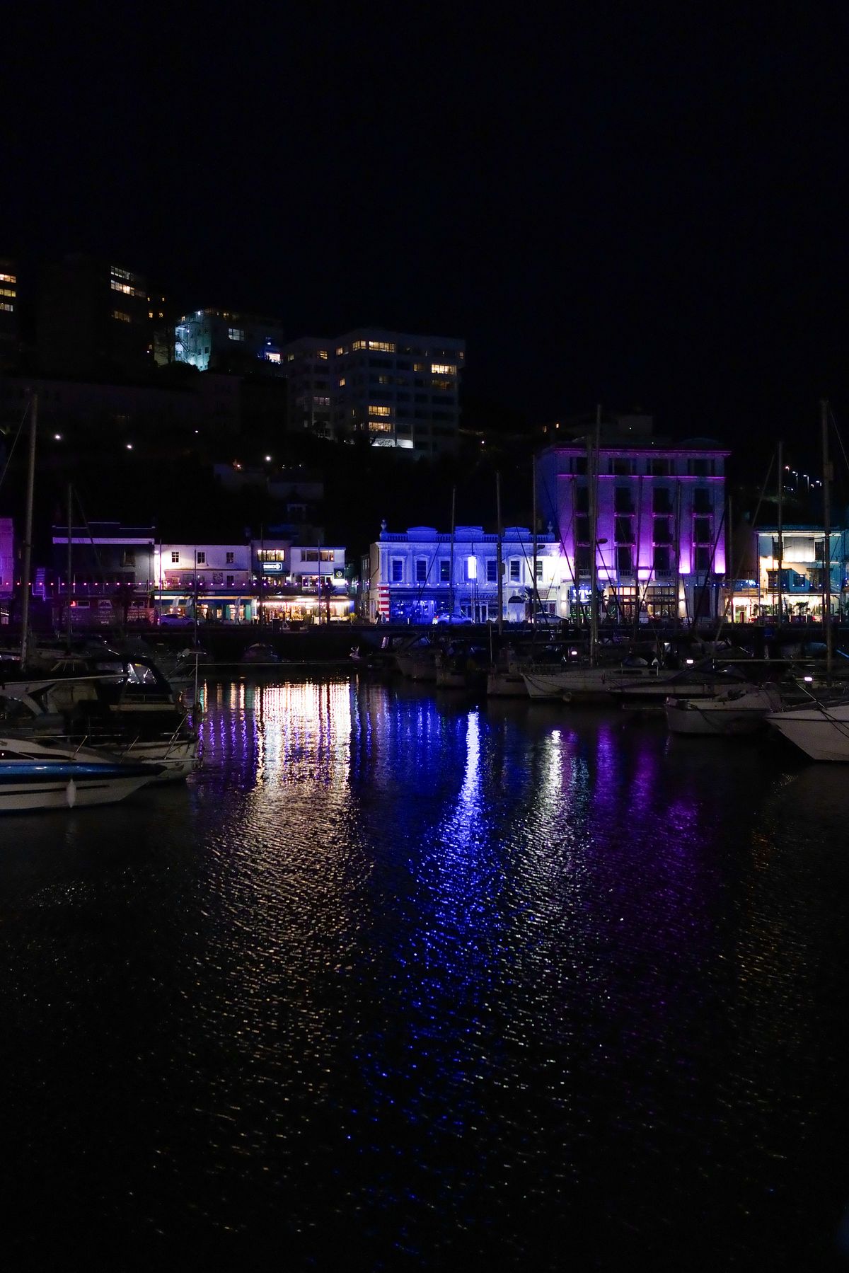 A photo of a marina at night, taken on a Sigma BF camera