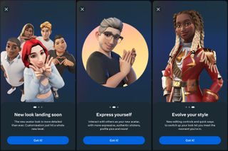 Screenshots from the Meta Horizon app revealing that updated Metaverse/Meta avatars are soon to be released