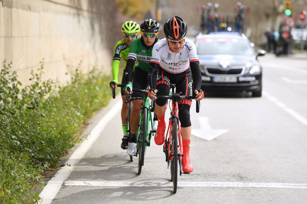 Igor Merino Cortazar (Burgos BH), Mikel Bizkarra Etxegibel (Euskadi Basque Country-Murias) and Antonio Molina (Caja Rural-Seguros RGA ) in the breakaway during stage 2 at Volta a Catalunya