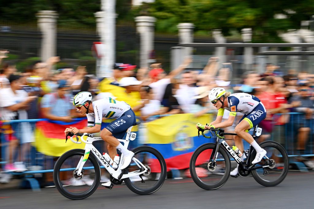 MADRID SPAIN SEPTEMBER 11 LR Luke Plapp of Australia and Team INEOS Grenadiers and Julius Johansen of Denmark and Team Intermarch Wanty Gobert Matriaux compete during the 77th Tour of Spain 2022 Stage 21 a 967km stage from Las Rozas to Madrid LaVuelta22 WorldTour on September 11 2022 in Madrid Spain Photo by Tim de WaeleGetty Images