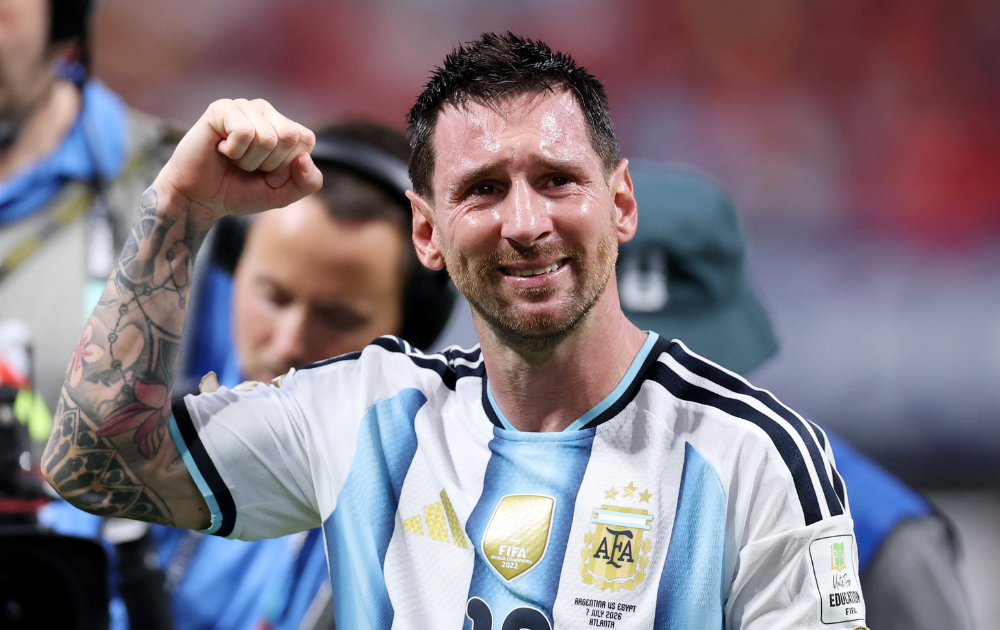 Argentina's Lionel Messi crying after the 3-2 victory during the FIFA World Cup 2026 Round of 16 match between Argentina and Egypt at Atlanta Stadium on July 07, 2026 in Atlanta, Georgia.