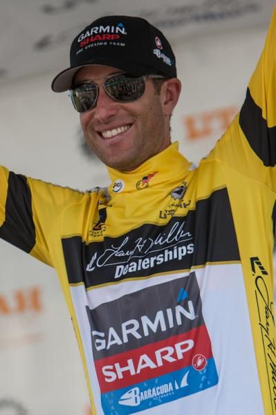 Christian Vande Velde (Garmin-Sharp) moves into yellow after his team won the time trial.