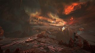 The Art of The Lord of the Rings Gollum; a volcanic fantasy landscape